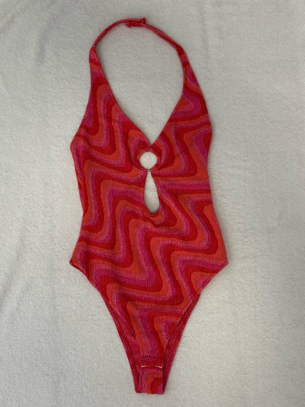 Zara Red and Pink Halter Bodysuit with Keyhole